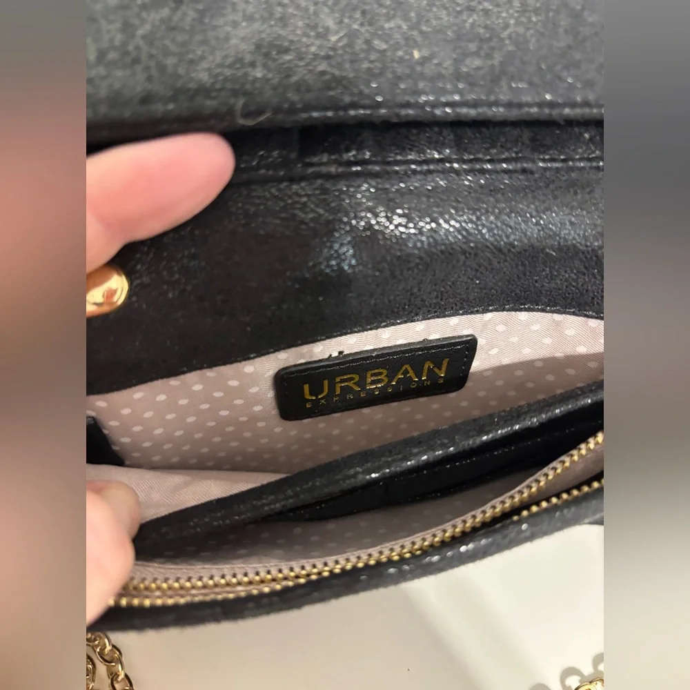 Urban Expressions Black Vegan Leather Wallet on Chain Crossbody Clutch